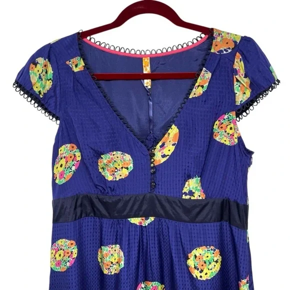 Mauve Anthropologie 100% Silk Purple Tiered Abstract Midi Boho Dress Women’s 12 - Picture 2 of 9